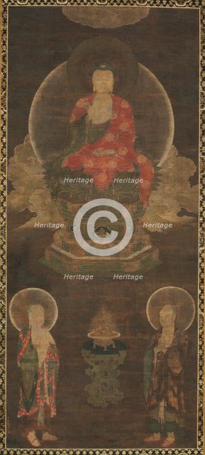Shakyamuni Triad: Buddha Attended by Manjushri and Samantabhadra (Buddha), late 1300s. Creator: Unknown.