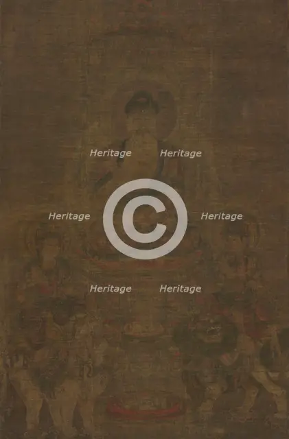 Shakyamuni Triad: Buddha Attended by Manjushri and Samantabhadra, c. 900. Creator: Unknown.