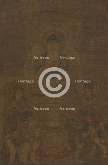 Shakyamuni Triad: Buddha Attended by Manjushri and Samantabhadra, c. 900. Creator: Unknown.