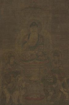 Shakyamuni Triad: Buddha Attended by Manjushri and Samantabhadra, c. 900. Creator: Unknown