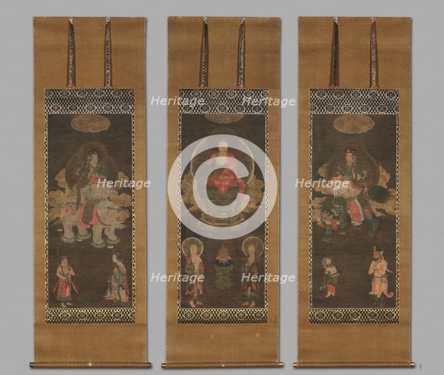 Shakyamuni Triad: Buddha Attended by Manjushri and Samantabhadra, late 1300s. Creator: Unknown.