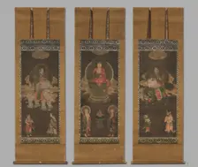 Shakyamuni Triad: Buddha Attended by Manjushri and Samantabhadra, late 1300s. Creator: Unknown