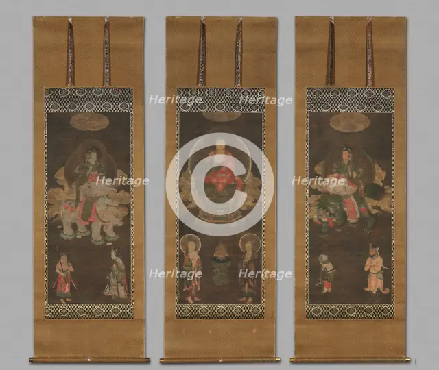Shakyamuni Triad: Buddha Attended by Manjushri and Samantabhadra, late 1300s. Creator: Unknown.