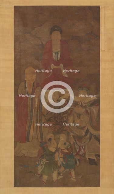 Shakyamuni with luohan, heavenly king, and boys, early 17th century. Creator: Unknown.
