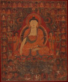 Shakyamuni with the Thirty-Five Buddhas of the Confession of Sins and the Eighteen Arhats, 15th cent Creator: Anon