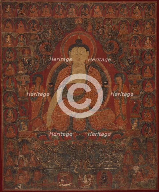 Shakyamuni with the Thirty-Five Buddhas of the Confession of Sins and the Eighteen Arhats, 15th cent Creator: Anon.