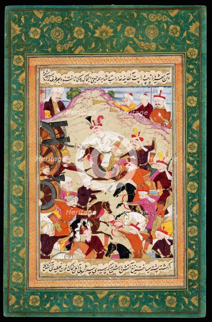 Shah Ismail I at the Battle of Chaldiran. Artist: Iranian master  