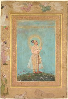 Shah Jahan holding a spinel and a long Deccan sword, from the Late Shah Jahan Album, c. 1650. Creator: Hashim (Indian, active 1598-c.1650), attributed to