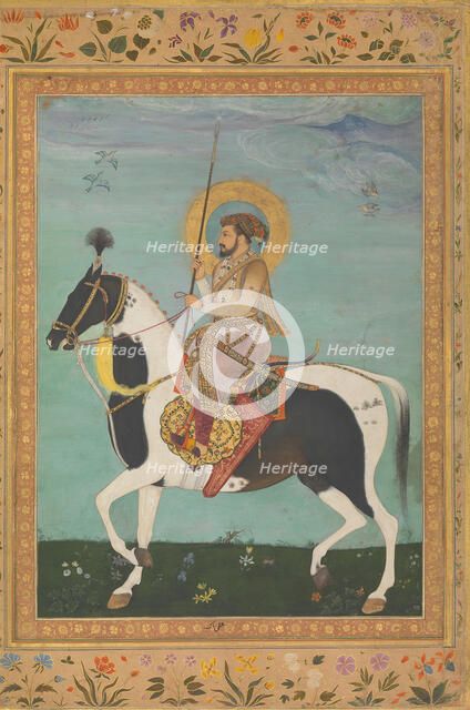 Shah Jahan on Horseback, Folio from the Shah Jahan Album, verso: ca. 1630; recto: ca. 1530-50. Creator: Payag.