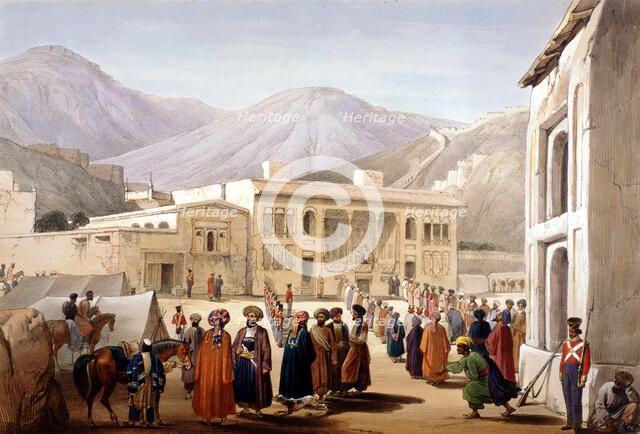 Shah Shoja, puppet of the British, holding a durbar at Kabul, First Anglo-Afghan War, 1838-1842. Artist: James Atkinson