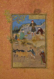 Shaikh Mahneh and the Villager, Folio 49r from a Mantiq al-tair (Language of the Birds), 1487. Creator: Unknown