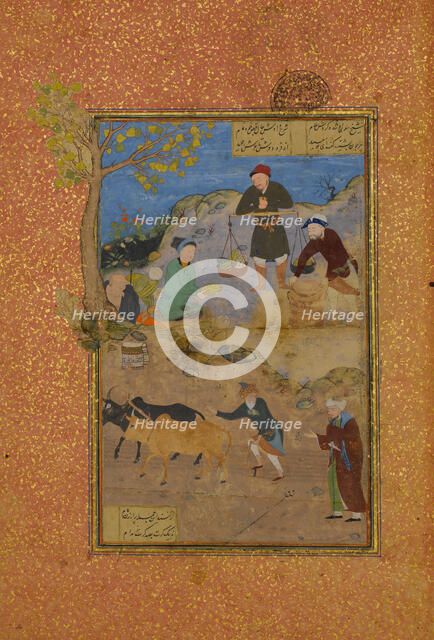 Shaikh Mahneh and the Villager, Folio 49r from a Mantiq al-tair (Language of the Birds), 1487. Creator: Unknown.