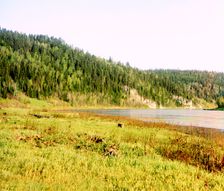Shaitanskii Rock, Chusovaia River, 1912. Creator: Sergey Mikhaylovich Prokudin-Gorsky