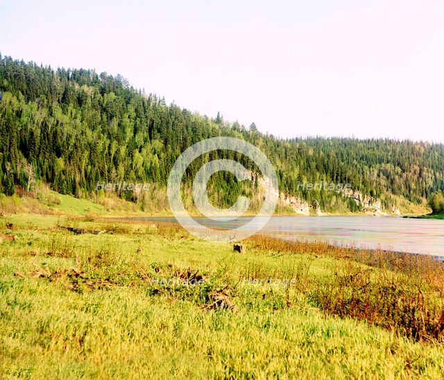 Shaitanskii Rock, Chusovaia River, 1912. Creator: Sergey Mikhaylovich Prokudin-Gorsky.