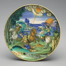 Shallow bowl on low foot with the Conversion of Saul, c. 1525. Creator: Francesco Xanto Avelli