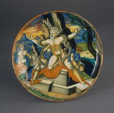 Shallow bowl on low foot with the death of Laocoön and his two sons, 1539. Creator: Francesco Xanto Avelli