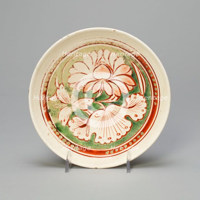 Shallow Bowl with Lotus Flower and Leaves, Jin dynasty, (1115-1234), 13th century. Creator: Unknown.
