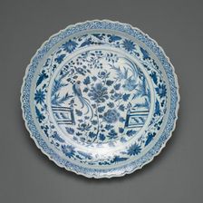 Shallow Dish with Long-Tailed Birds in a Garden of Stylized..., Yuan dynasty, early/mid-14th cent. Creator: Unknown