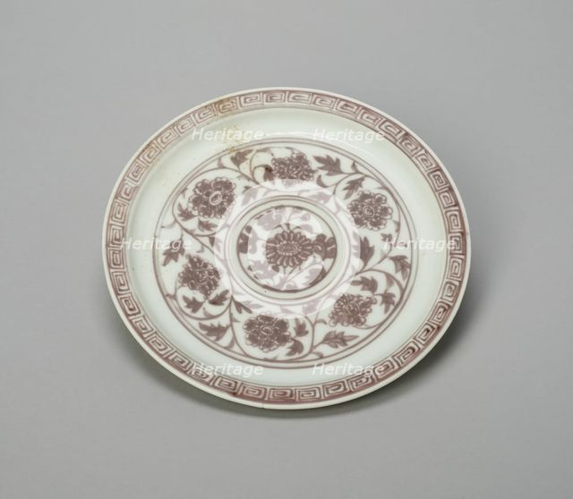 Shallow Dish with Peony Scrolls, Chrysanthemum..., Ming dynasty), Hongwu period (1368-1388). Creator: Unknown.