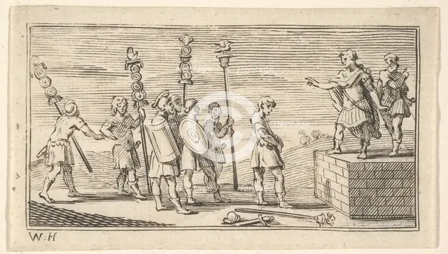 Shameful Discharge (John Beaver, Roman Military Punishments, 1725), after 1725. Creator: William Hogarth.