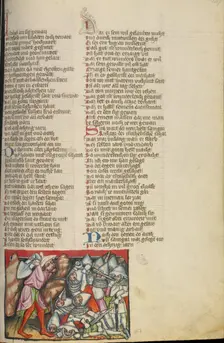 Shamgar Defeats the Philistines; Weltchronik, about 1400-1410. Creator: Unknown