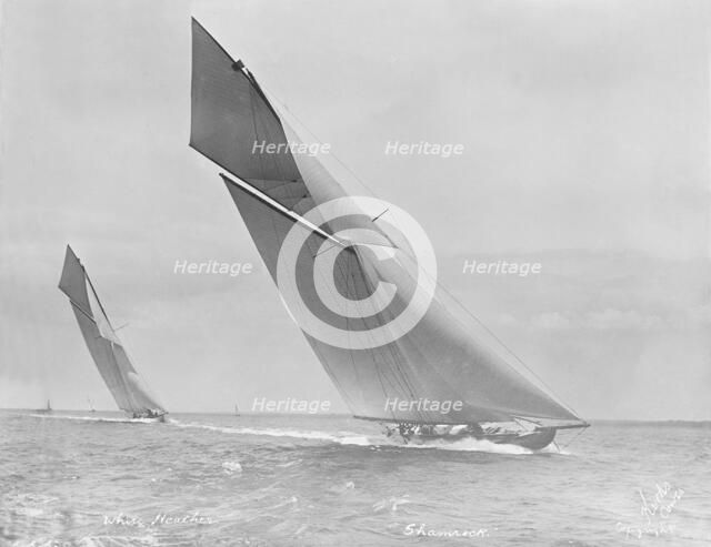 'Shamrock' and 'White Heather' powering to windward, 1912. Creator: Kirk & Sons of Cowes.