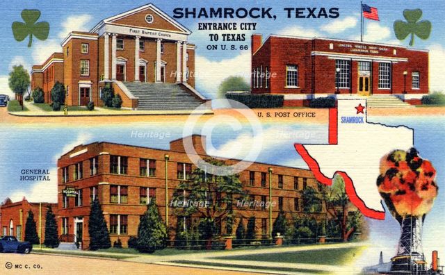 'Shamrock, Texas, Entrance City to Texas', postcard, 1943. Artist: Unknown