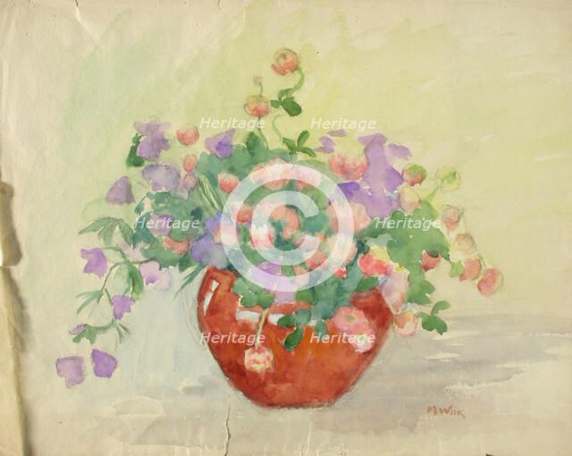 Shamrocks and bluebells in a vase. Creator: Maria Wiik.