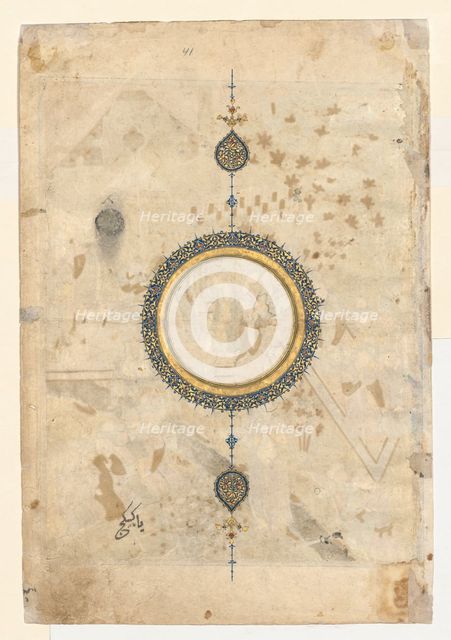 Shamsa (recto) from right folio from a double-page frontispiece of a Shahnama..., c. 1444. Creator: Unknown.