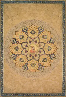Shamsa (sunburst) with portrait of Aurangzeb (1618-1707), from the Emperor's Album…. Creator: Bichitr (Indian, active c. 1615-50), probably by