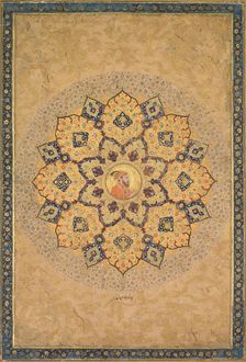 Shamsa (sunburst) with portrait of Aurangzeb (1618-1707), from the Emperor's Album…. Creator: Bichitr (Indian, active c. 1615-50), probably by