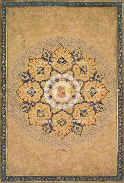 Shamsa (sunburst) with portrait of Aurangzeb (1618-1707), from the Emperor's Album…. Creator: Bichitr (Indian, active c. 1615-50), probably by.
