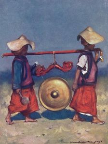 Shan Retainers carrying Brass Gong 1903. Artist: Mortimer L Menpes