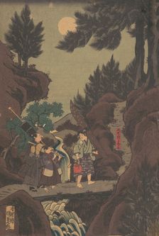 Shanao [Yoshitsune] Learns Martial Arts in Sojogatani (Shanao Sojogatani ni h..., 1830s (Tenpô era). Creator: Utagawa Kunisada