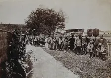 Shanghai, China: a funeral procession, with people carrying banners, c1880s Creator: Unknown