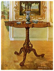 Shaped fret rimmed gallery table, Chippendale School, 1911-1912.Artist: Edwin Foley