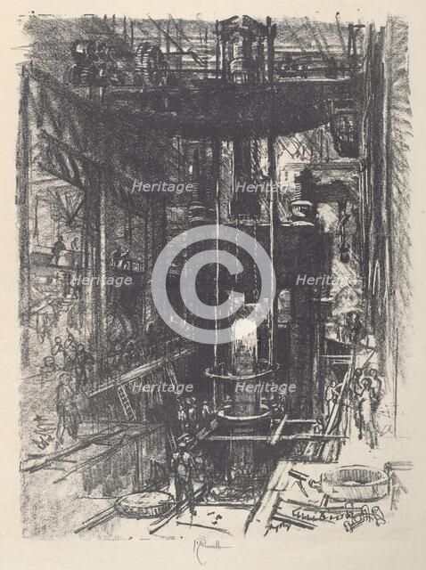 Shaping a Gun from an Ingot, 1917. Creator: Joseph Pennell.