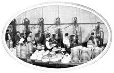 Shaping hats and helmets: the hydraulic presses at work, 1909. Creator: Unknown