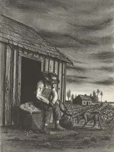 Sharecropper with Dog, ca.1935 - 1943. Creator: John MacWhirter