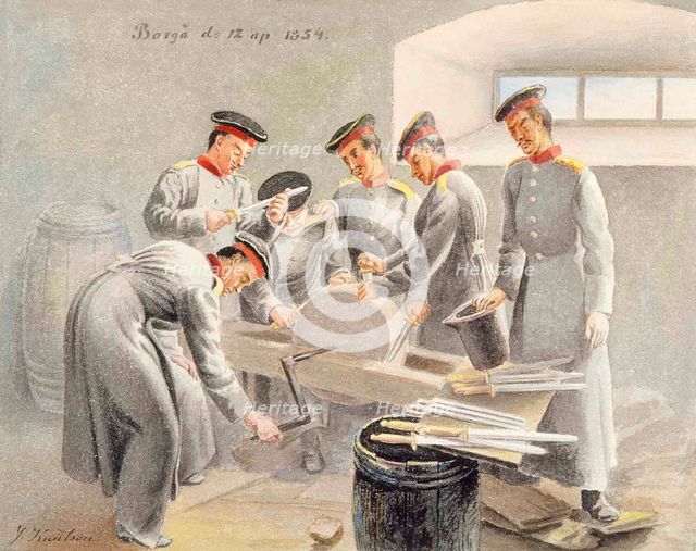 Sharpening swords, 1854. Creator: Johan Knutson.