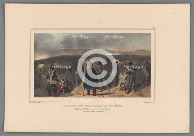 Sharpshooters behind a parapet, 1832, (1833).  Creator: Auguste Raffet.