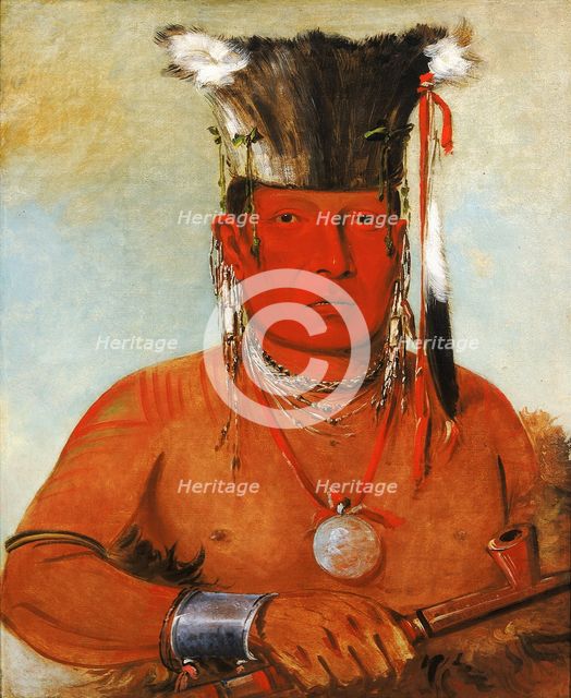 Sháw-da-mon-née, There He Goes, a Brave, 1832. Creator: George Catlin.