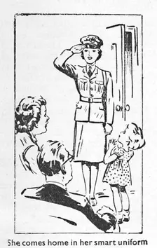She comes home in her smart uniform 1940