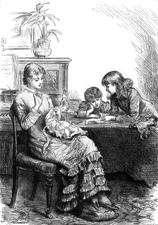 "She had made her sisters pinafores when they were younger...", 1880. Creator: Joseph Swain