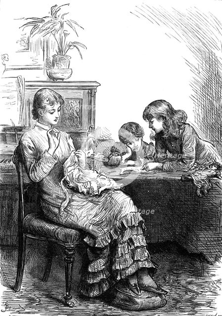 "She had made her sisters' pinafores when they were younger...", 1880. Creator: Joseph Swain.