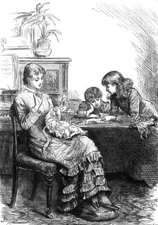 "She had made her sisters pinafores when they were younger...", 1880. Creator: Joseph Swain