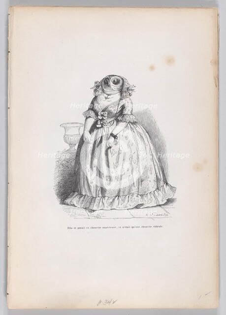 She posed herself as a superior owl, and was just a ridiculous owl from Scenes from..., ca. 1837-47. Creator: François Rouget.
