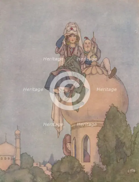 'She Sat The Livelong Day Upon the Roof of Her Palace, Expecting Him', c1930. Artist: W Heath Robinson.