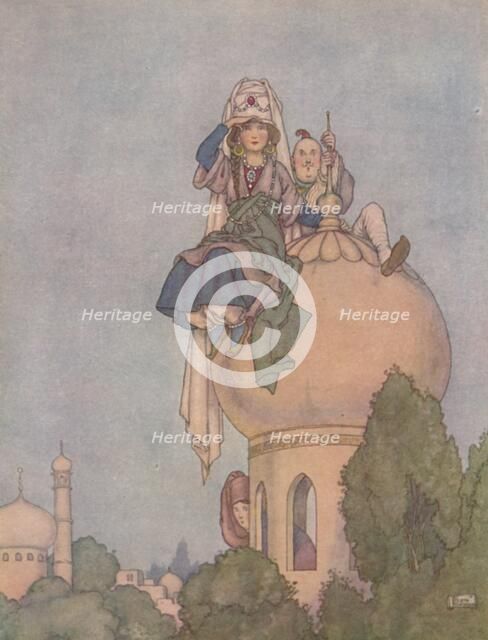 'She Sat The Livelong Day Upon the Roof of Her Palace, Expecting Him', c1930. Artist: W Heath Robinson.