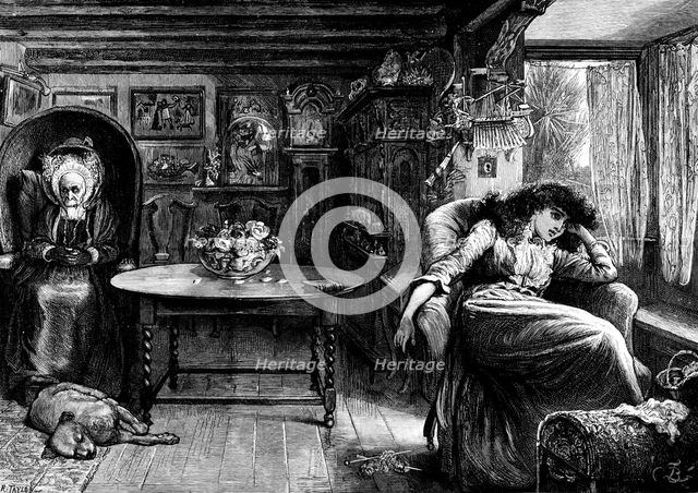 She sat leaning back in a low chair, her face turned towards the window, 1890. Creator: R. Taylor.